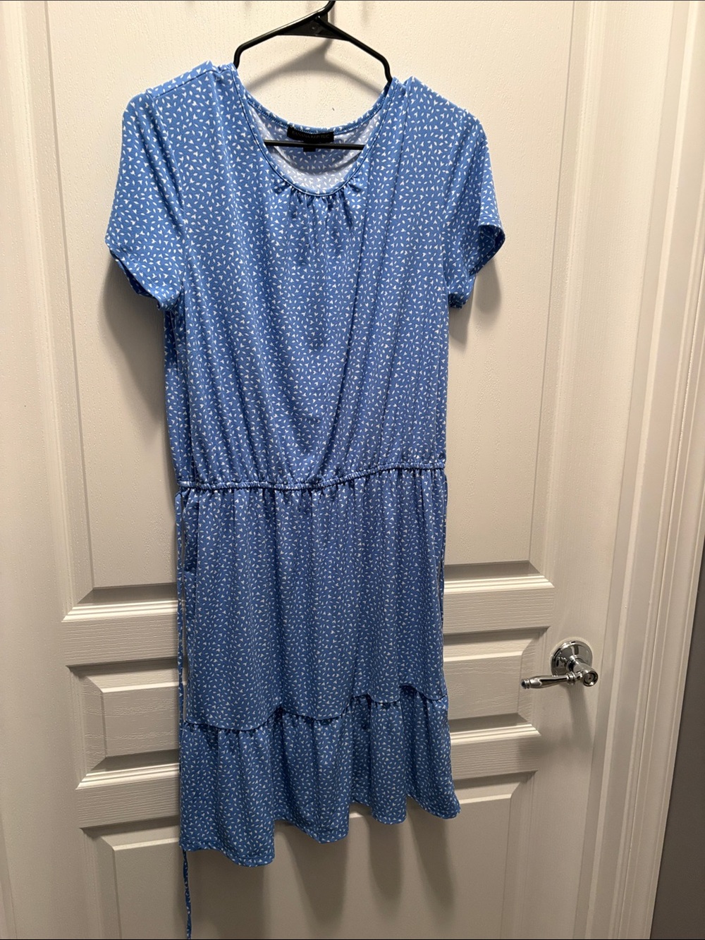 Banana Republic Light Blue Short-Sleeve Tiered Dress with Dot Print